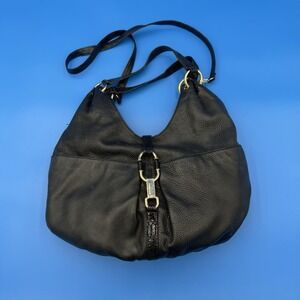 MICHAEL KORS Black Leather Shoulder Bag Tote Hobo With Gold Hardware